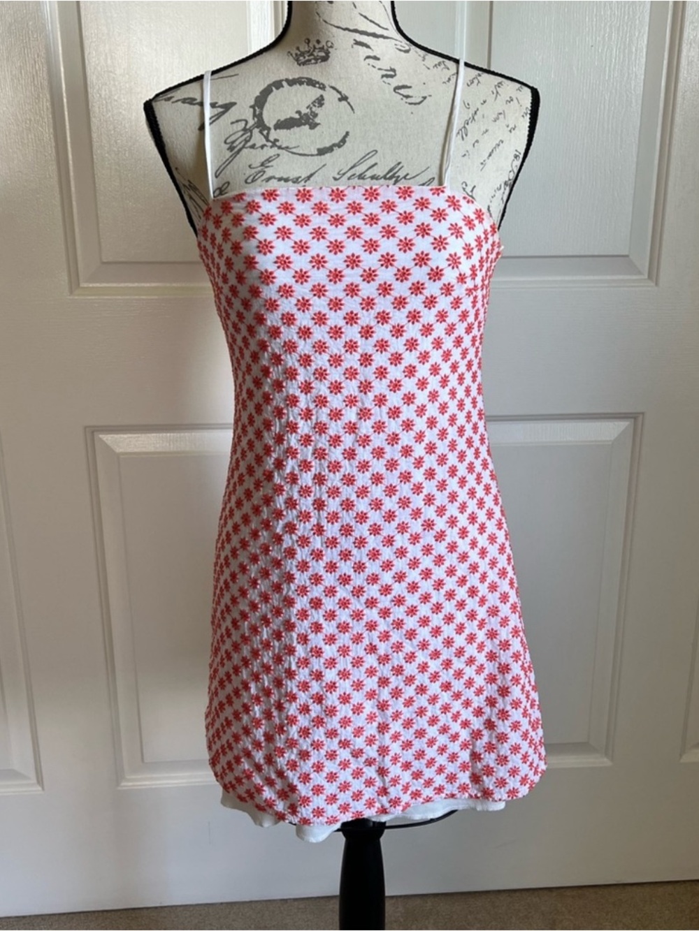 Francesca's orange and White Eyelet Strapless Mini Dress